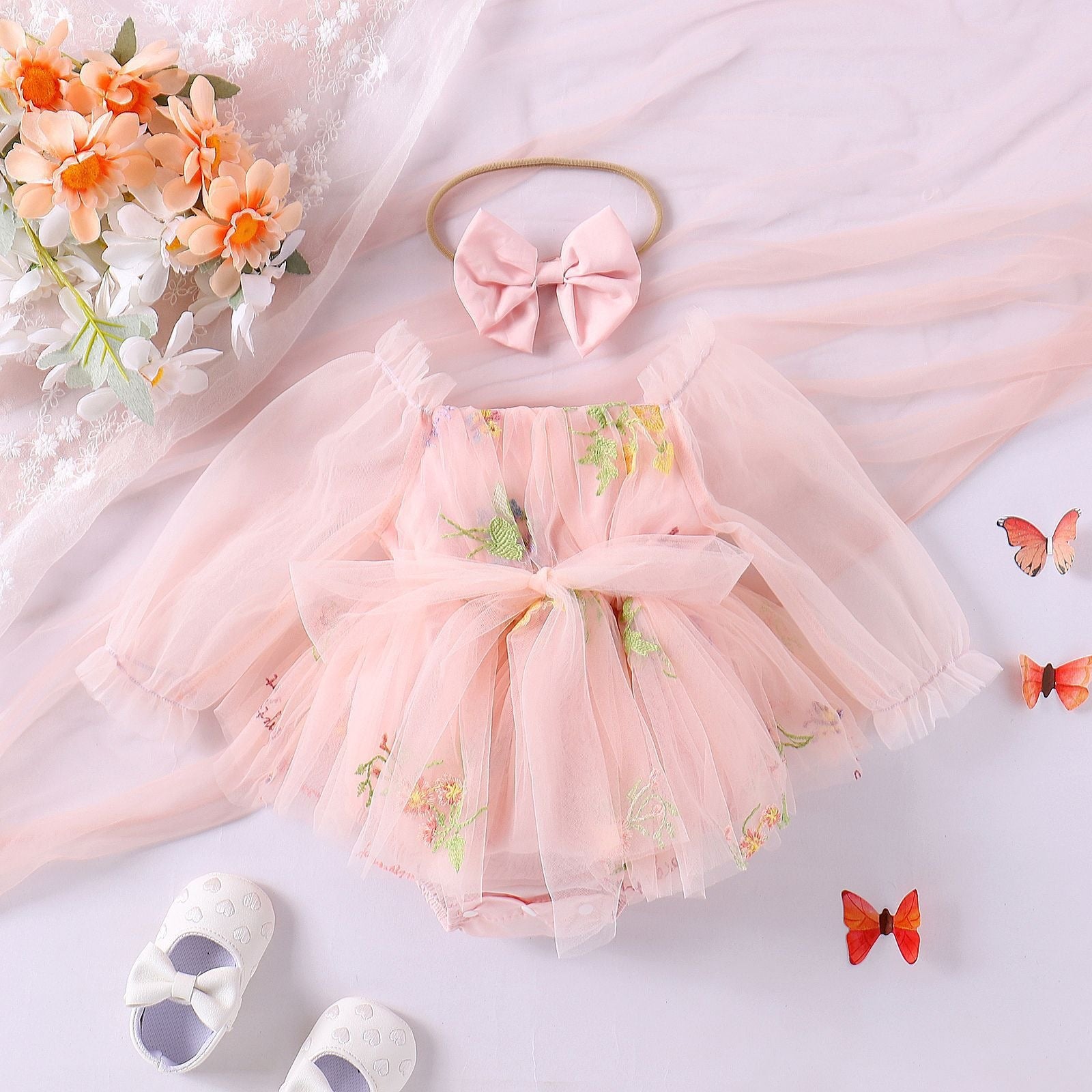 Embroidered Skirt-Style Infant Romper for Girls, For 0-18 Months, Imported From China