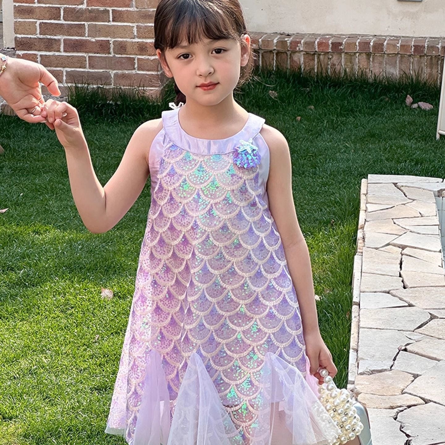 Girl's Summer Purple Stylish Performance Dress, For 10-11 Years, Imported From China