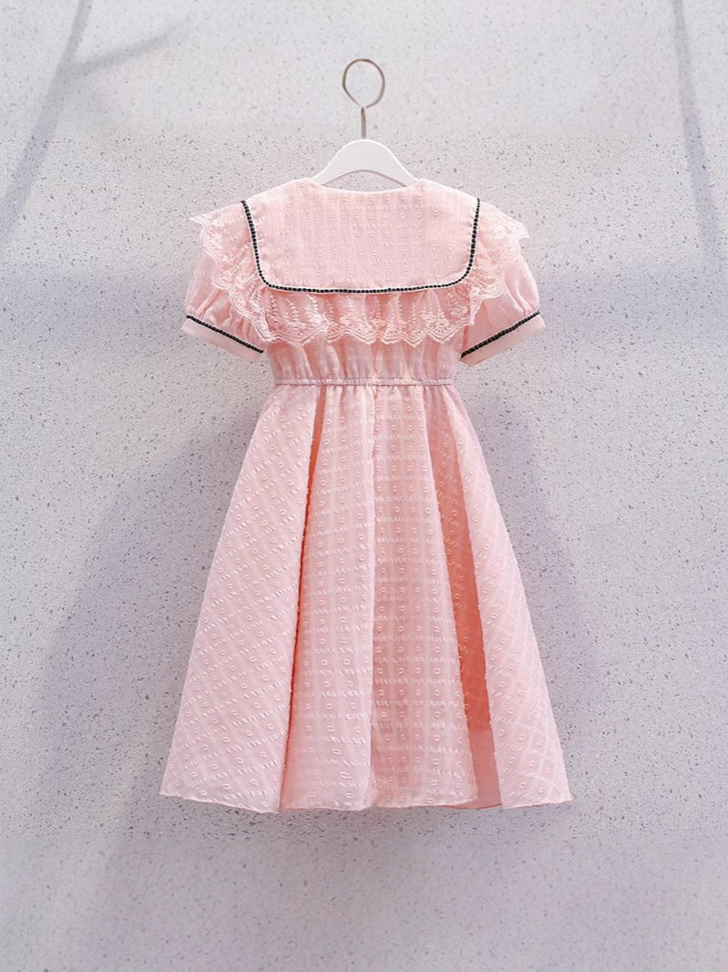 Girls' Chanel-style dress, summer chic lace Peter Pan collar princess dress, For 4 Years, Imported From China