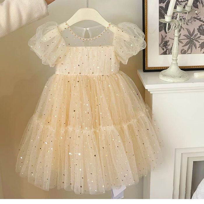 Girls' Dress Summer New Korean Style Baby High-End Mesh Puff, For 3-6 Years, Imported From China