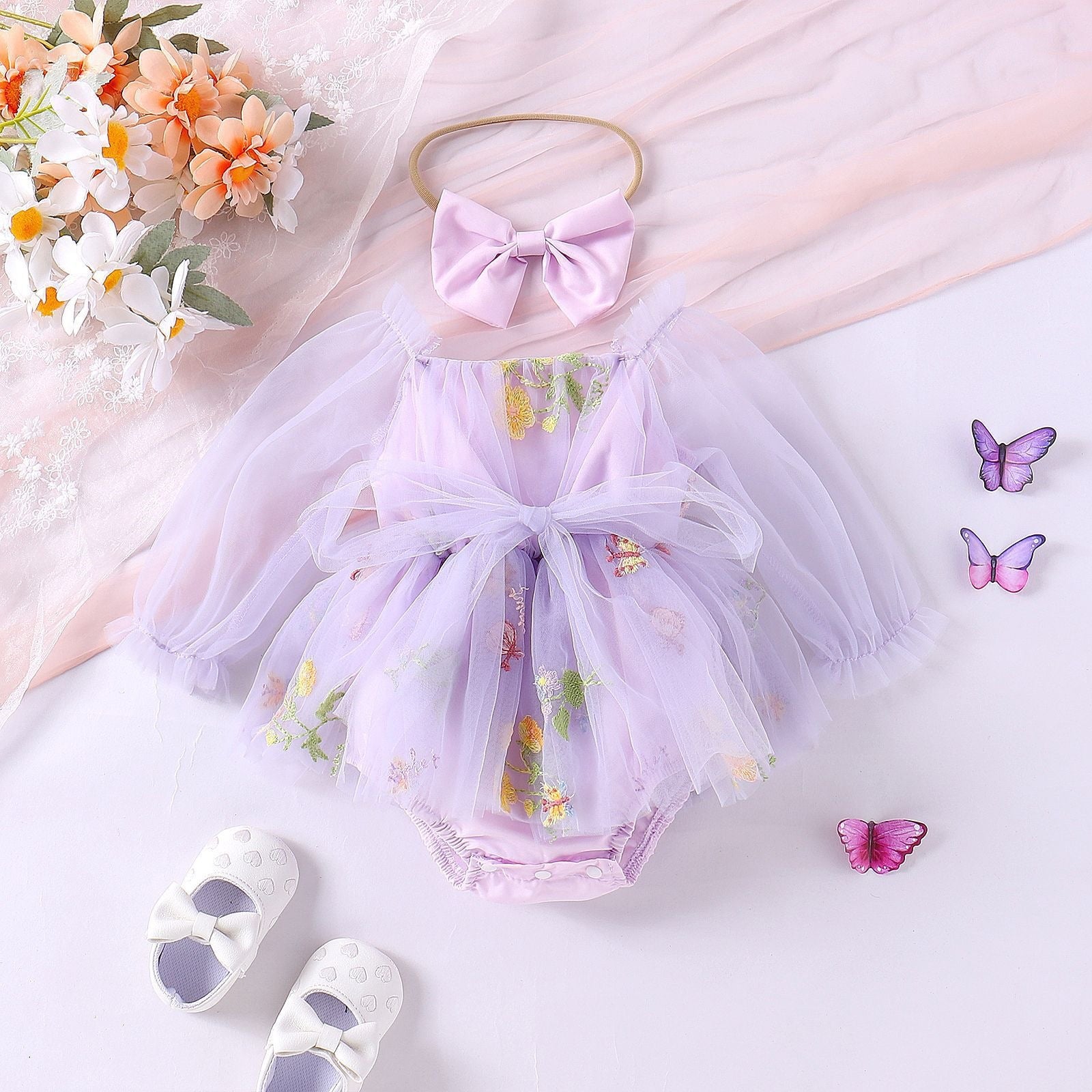 Embroidered Skirt-Style Infant Romper for Girls, For 0-6 Month, Imported From China