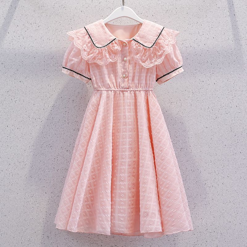 Girls' Chanel-style dress, summer chic lace Peter Pan collar princess dress, For 4 Years, Imported From China