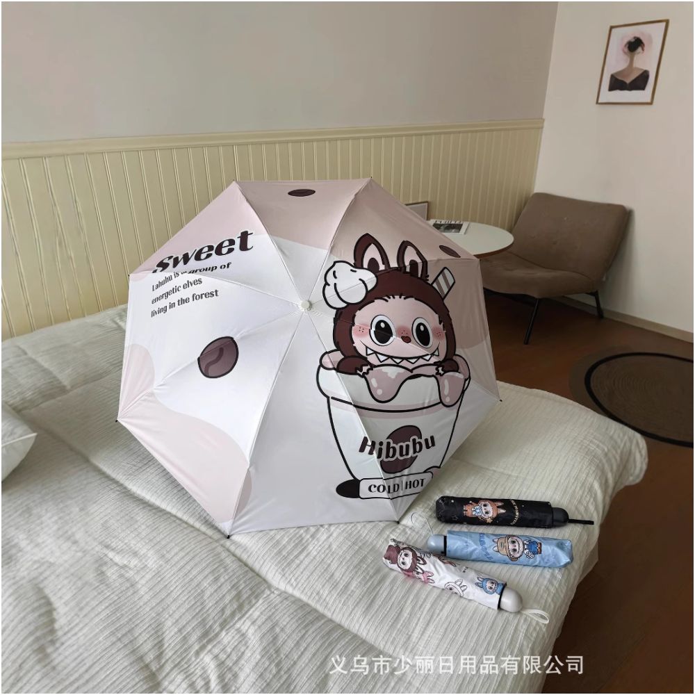 Popular Pop Mart Labubu umbrella dual use folding sun umbrella sun protection wholesale image 2