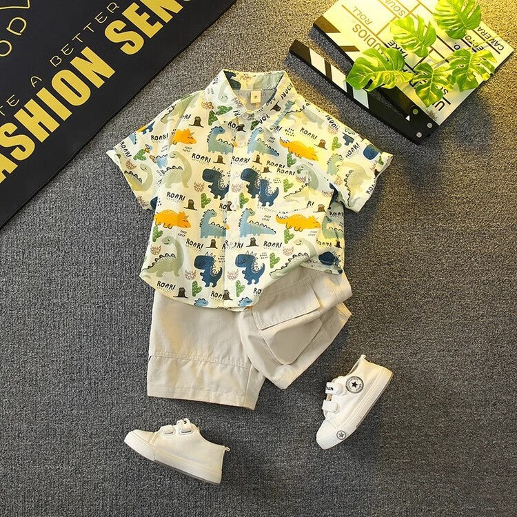 Boys' Summer Cartoon Shirt Set For 1-4 Years Imported From China
