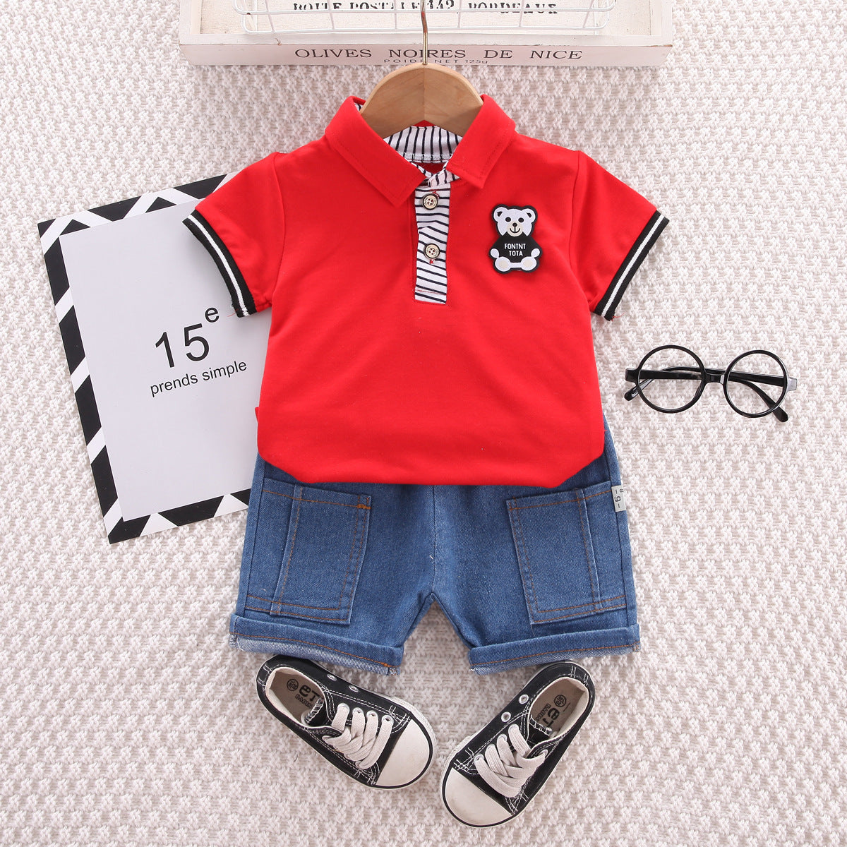 Boys' Summer Short-Sleeved Children's Clothing Red Color For 1-4 Years, Imported From China