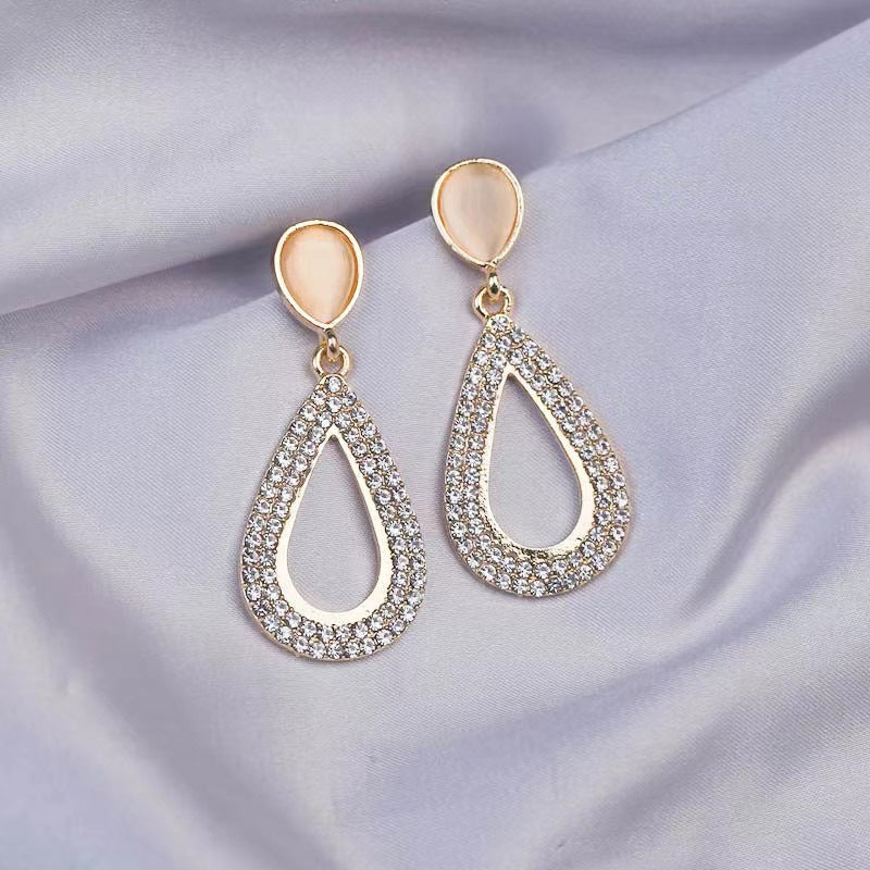Stylish and trendy office lady style sparkling diamond teardrop earrings, Imported From China