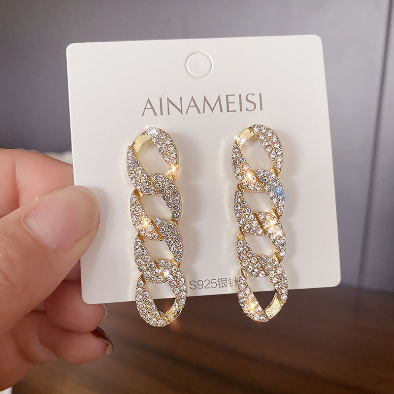 Stylish and trendy office lady style sparkling diamond teardrop earrings, Imported From China