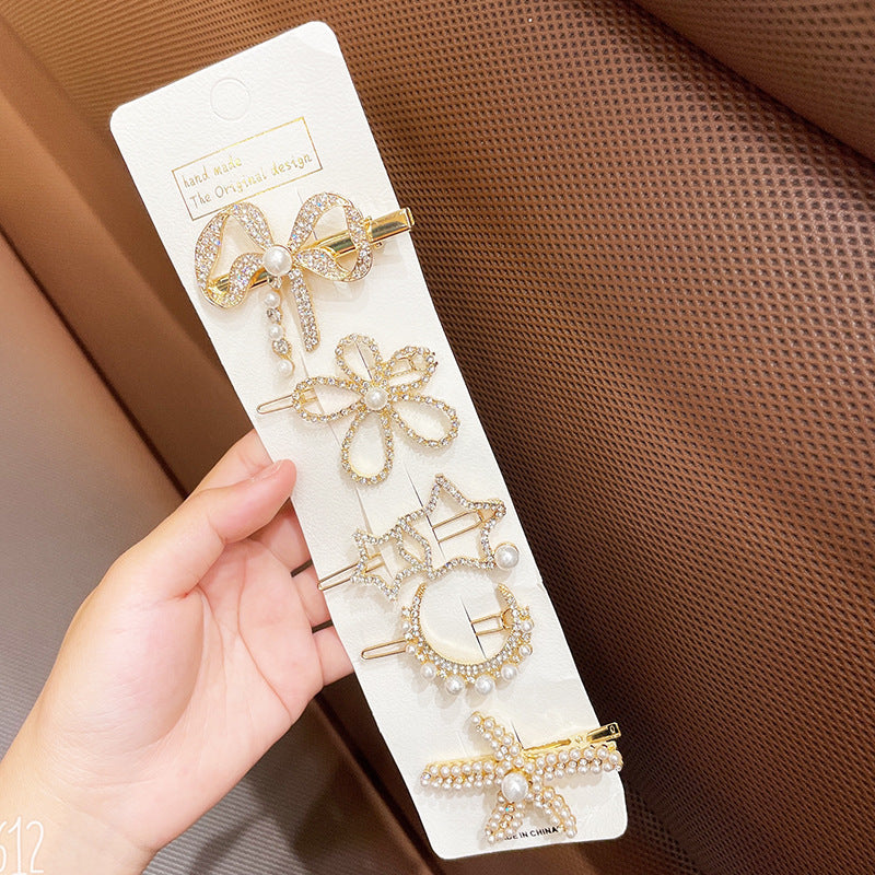 Girls New Popular Rhinestone 5-Piece Hair Clip Set, Imported From China