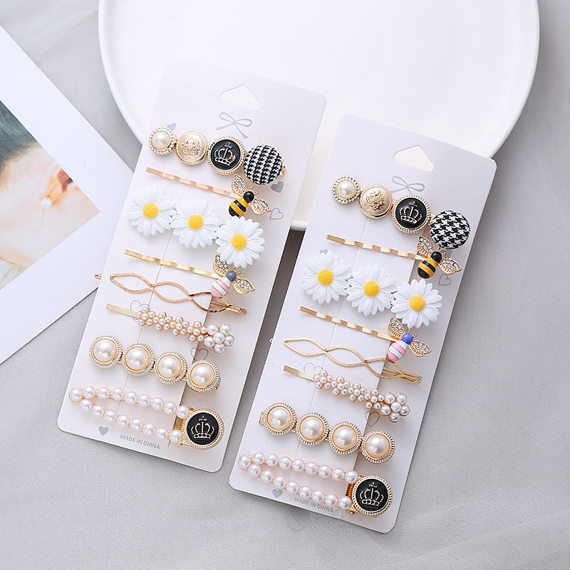 Korean style hair clips, scissors, feather hair clips, pearl hair clips, 8 piece set, imported from china
