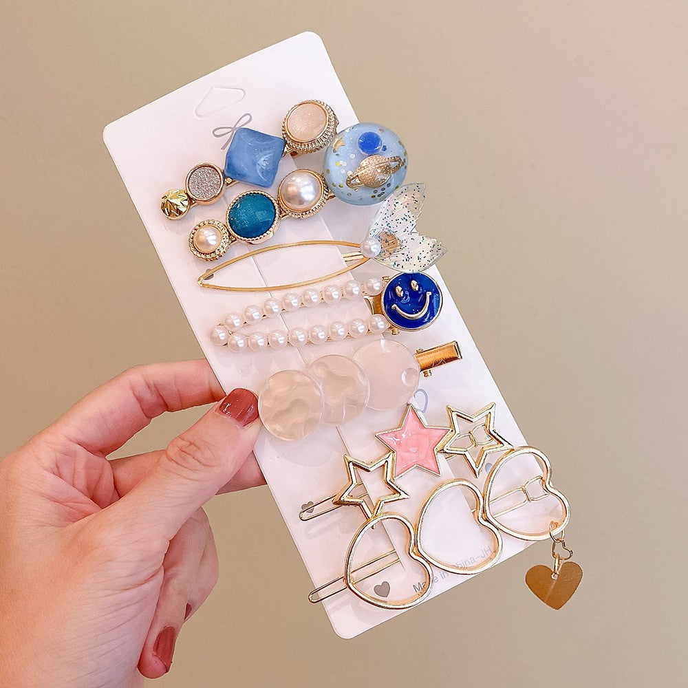 New pearl Chanel-style hair clip for women, Korean style, side hair clip for bangs, 7 pieces set, imported from china