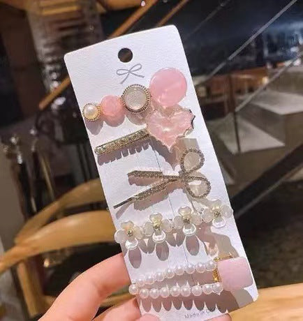 New pearl Chanel-style hair clip for women, Korean style, side hair clip for bangs, 5 pieces set, imported from china