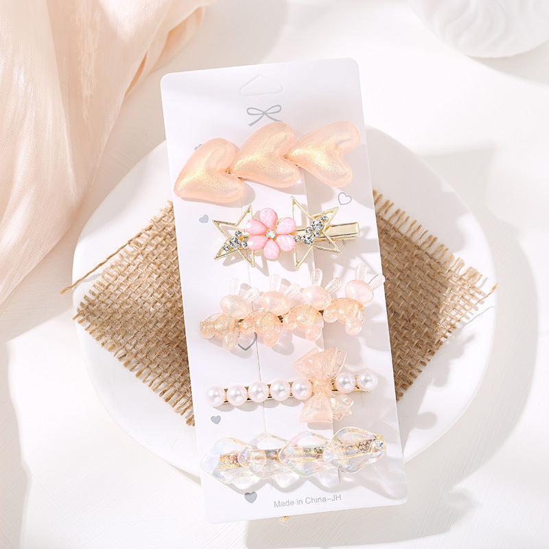 New pearl Chanel-style hair clip for women, Korean style, side hair clip for bangs, 5 pieces set, imported from china