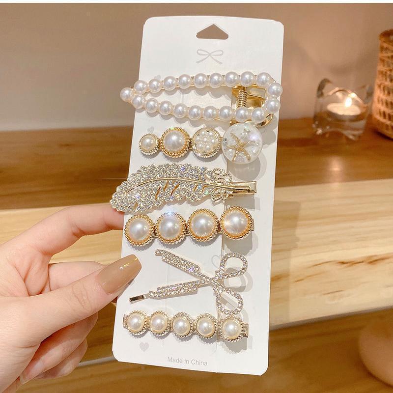 New pearl Chanel-style hair clip for women, Korean style, side hair clip for bangs, 6 pieces set, imported from china