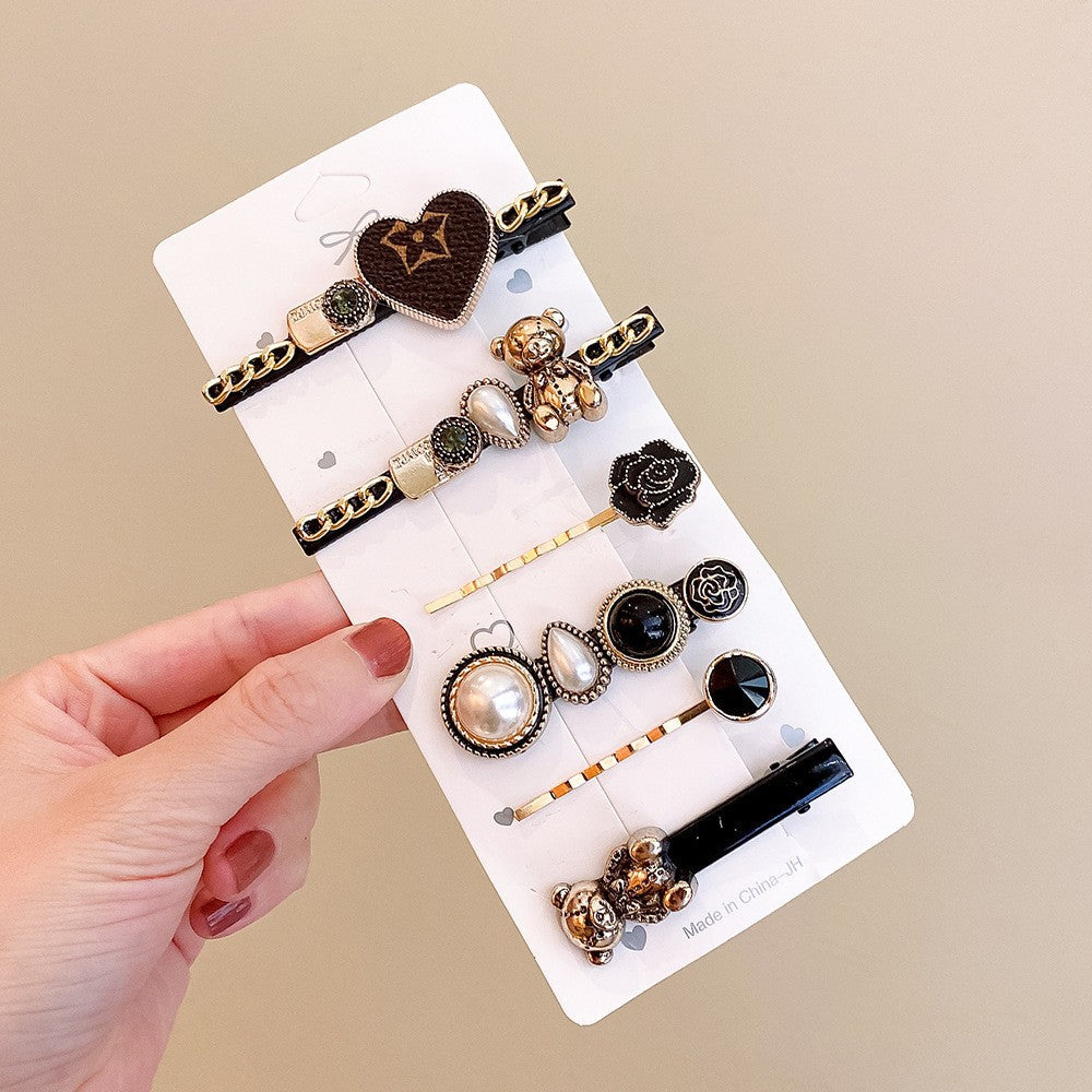 New pearl Chanel-style hair clip for women, Korean style, side hair clip for bangs, 6 pieces set, imported from china