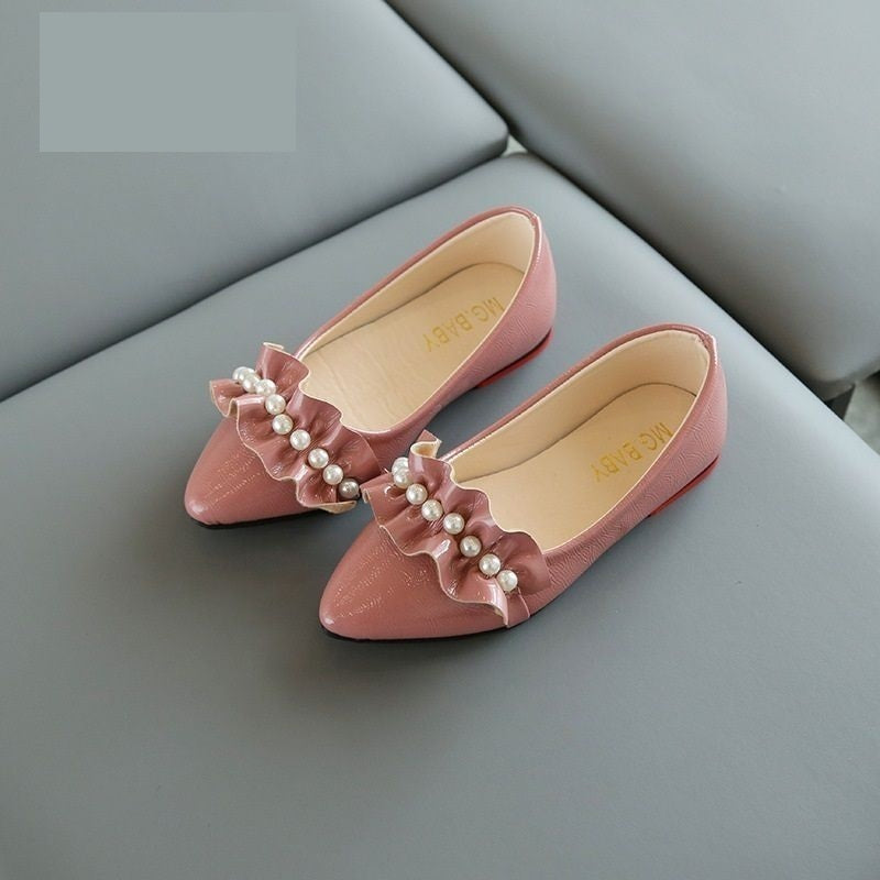 Fashionable pearl-strap double-strap glossy flat shoes for girls, 28 size, imported from china