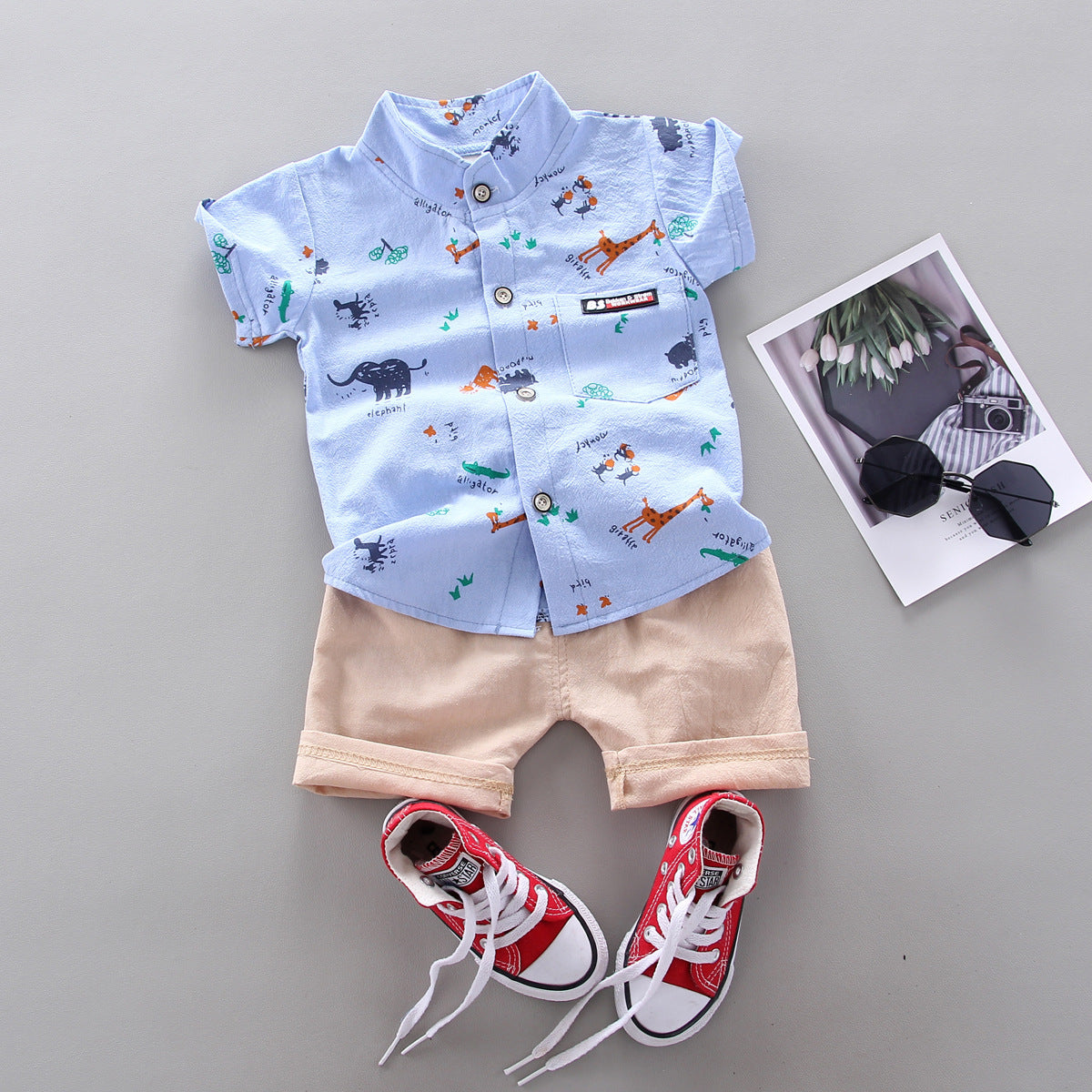 Boys summer infant and toddler set, Korean style, cartoon, for 9-36 months, imported from china