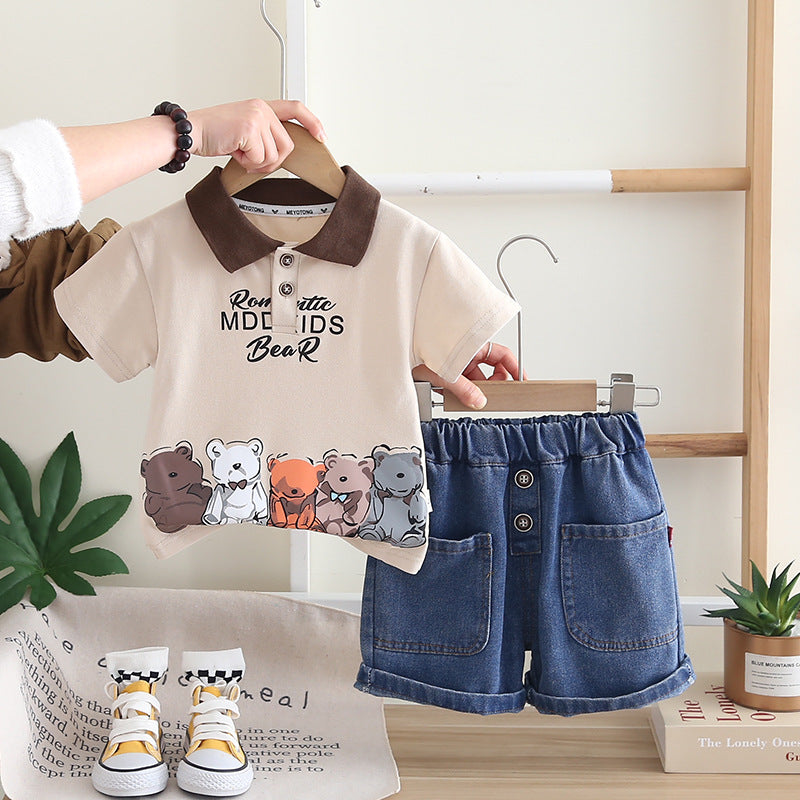 Boys' Short-Sleeve Casual Set, Summer, Cartoon Bear Print, Short-Sleeve Two-Piece Set for 5 years imported from china