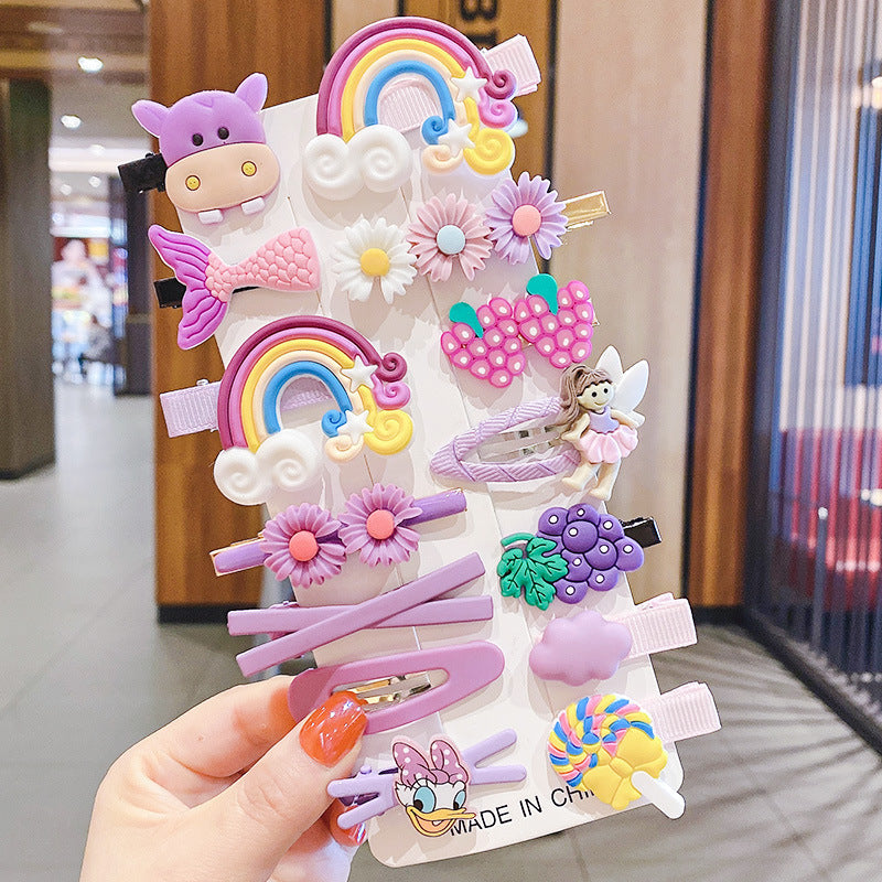 Popular girls' hair clips, cute side clips, sweet and cute cartoon headwear, purple color, imported from china