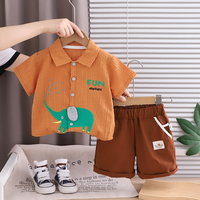 Summer Elephant Shirt Children's Short-Sleeve Set Boys'  Short-Sleeve Two-Piece Set For 1-2 Years Imported From China