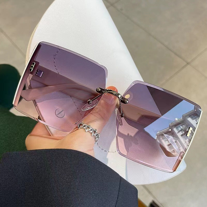 High-end square frameless sunglasses with beveled edges, trendy and cool style, imported from china
