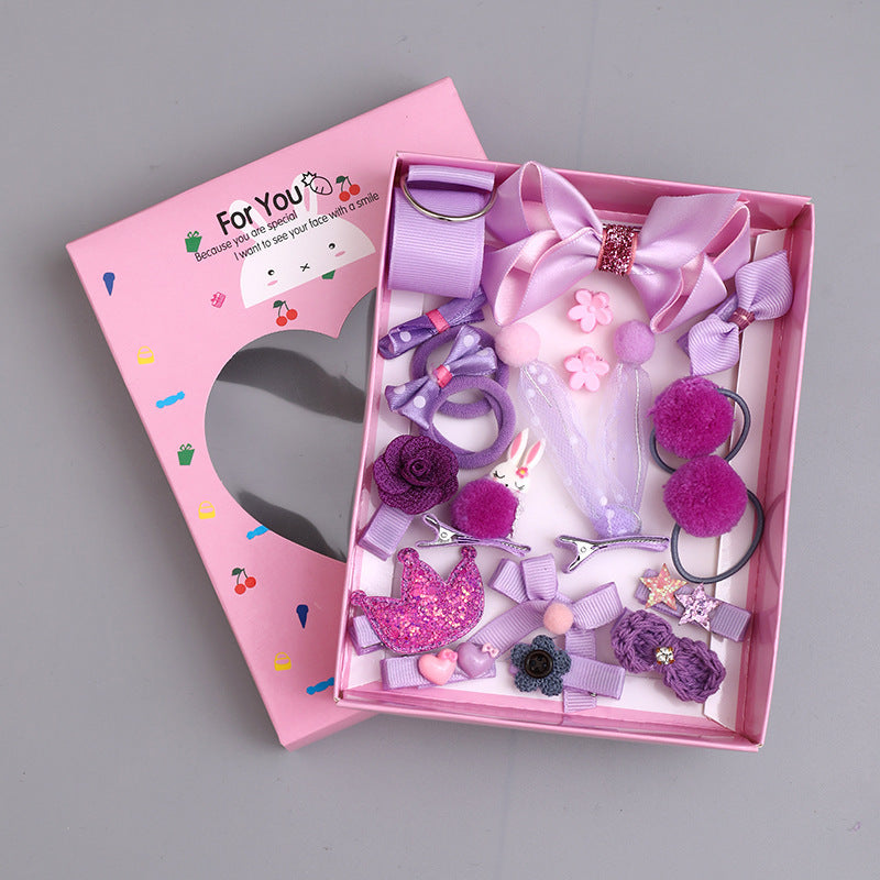 New 18-piece hair accessory bow set gift box, popular rabbit hair clips, children's hair accessories, imported from china