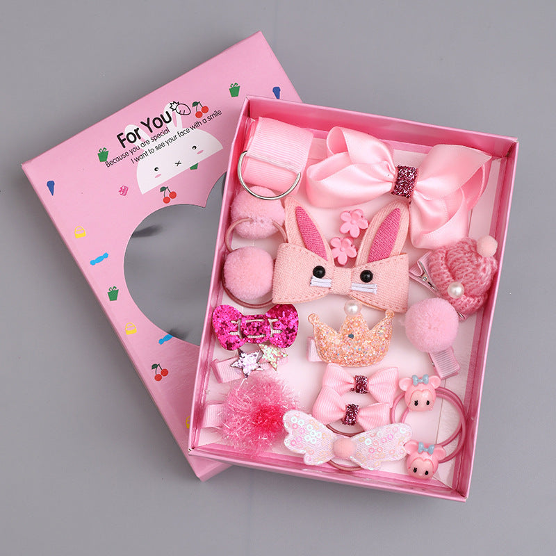 New 18-piece hair accessory bow set gift box, popular rabbit hair clips, children's hair accessories, imported from china