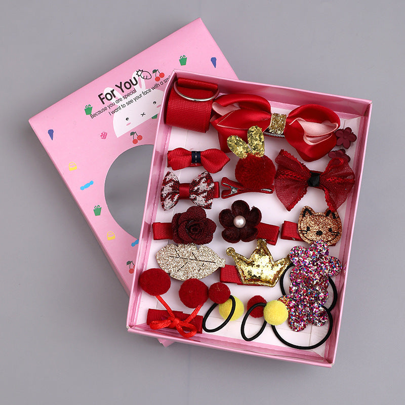 New 18-piece hair accessory bow set gift box, popular rabbit hair clips, children's hair accessories, imported from china
