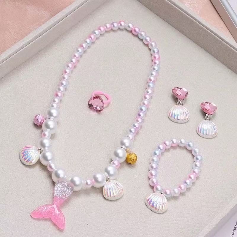 Children's pearl necklace set, student mermaid necklace, imported from china