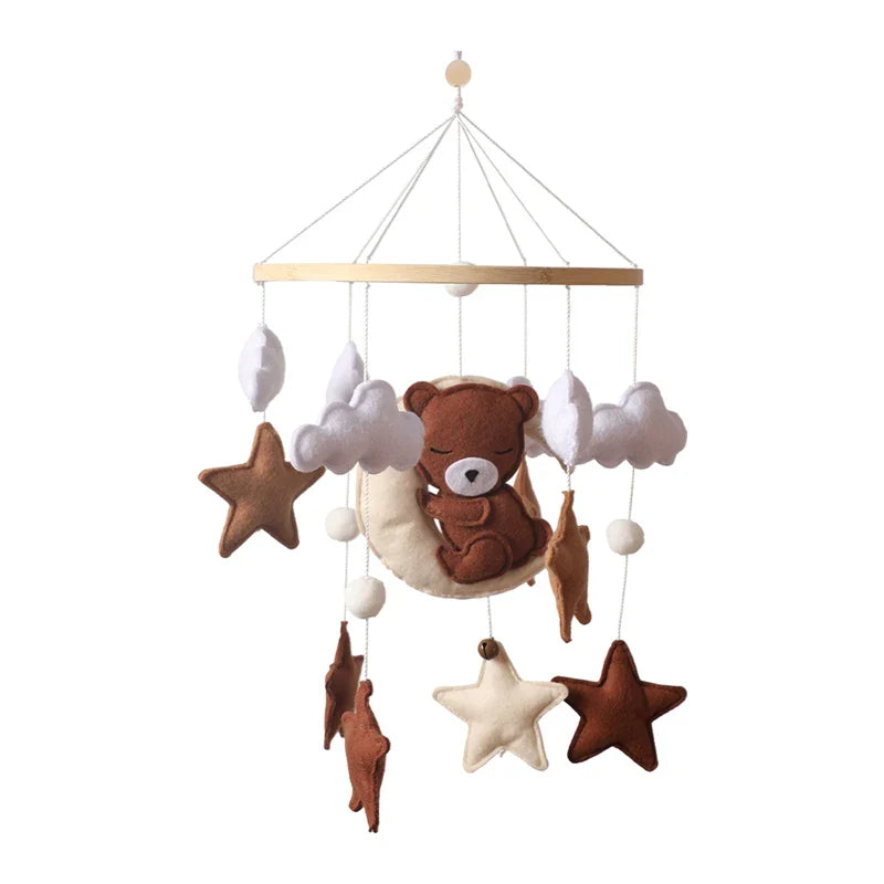 Baby Wooden Bed Bell Cartoon Rabbit Mobile Hanging Rattles Toy Hanger Crib Mobile Bed Bell Wood Toy Holder Arm Bracket Kid Gifts