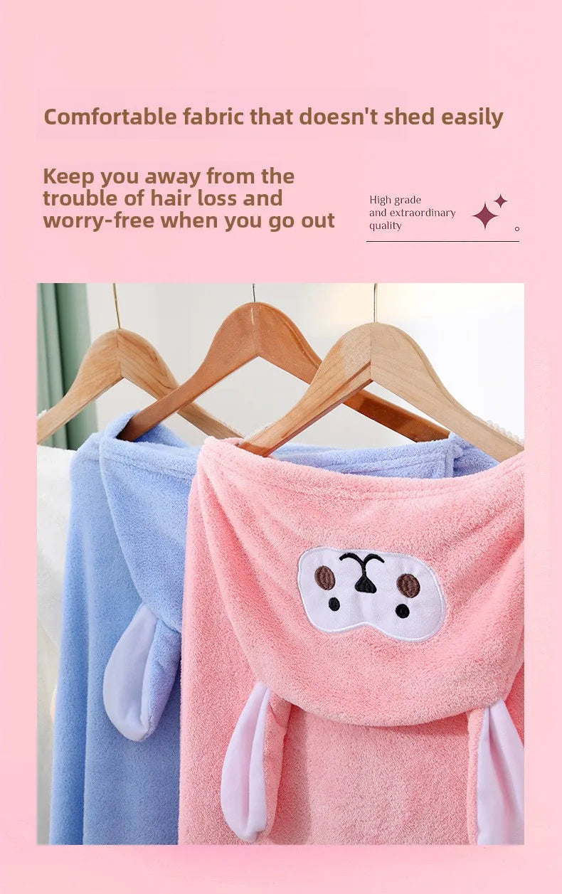 Cartoon Animal Hooded Bath Towel for Kids Coral Fleece Super Absorbent Non Shedding Bathrobe Cape for Toddler Baby