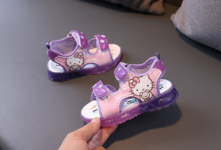 2024 Summer New Sandals with Light Girls Soft Sole Children's Baby Shoes Flashing Light Little Girl Cute Princess Shoes Size 23