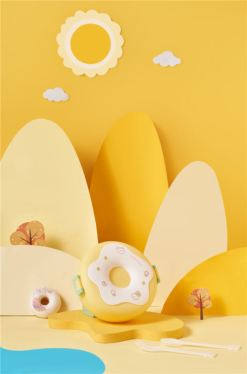 Donut lunch box cute children's large capacity compartment food supplement box with lid portable student lunch box PP bento box