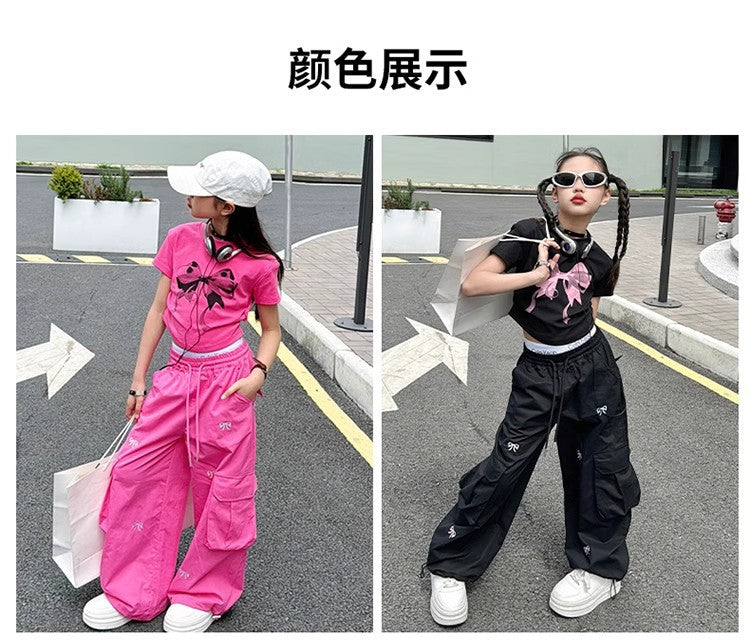 Black Children's Tooling Pants Thin 2024 Spring New Korean Style Loose Casual Western Style Tooling Pants