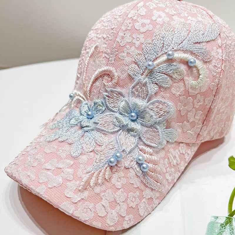 Spring and Summer Lace Sticky Flower Baseball Cap Women's Thin Breathable Fashion Women's Cap Korean Style All-match Trendy Hat