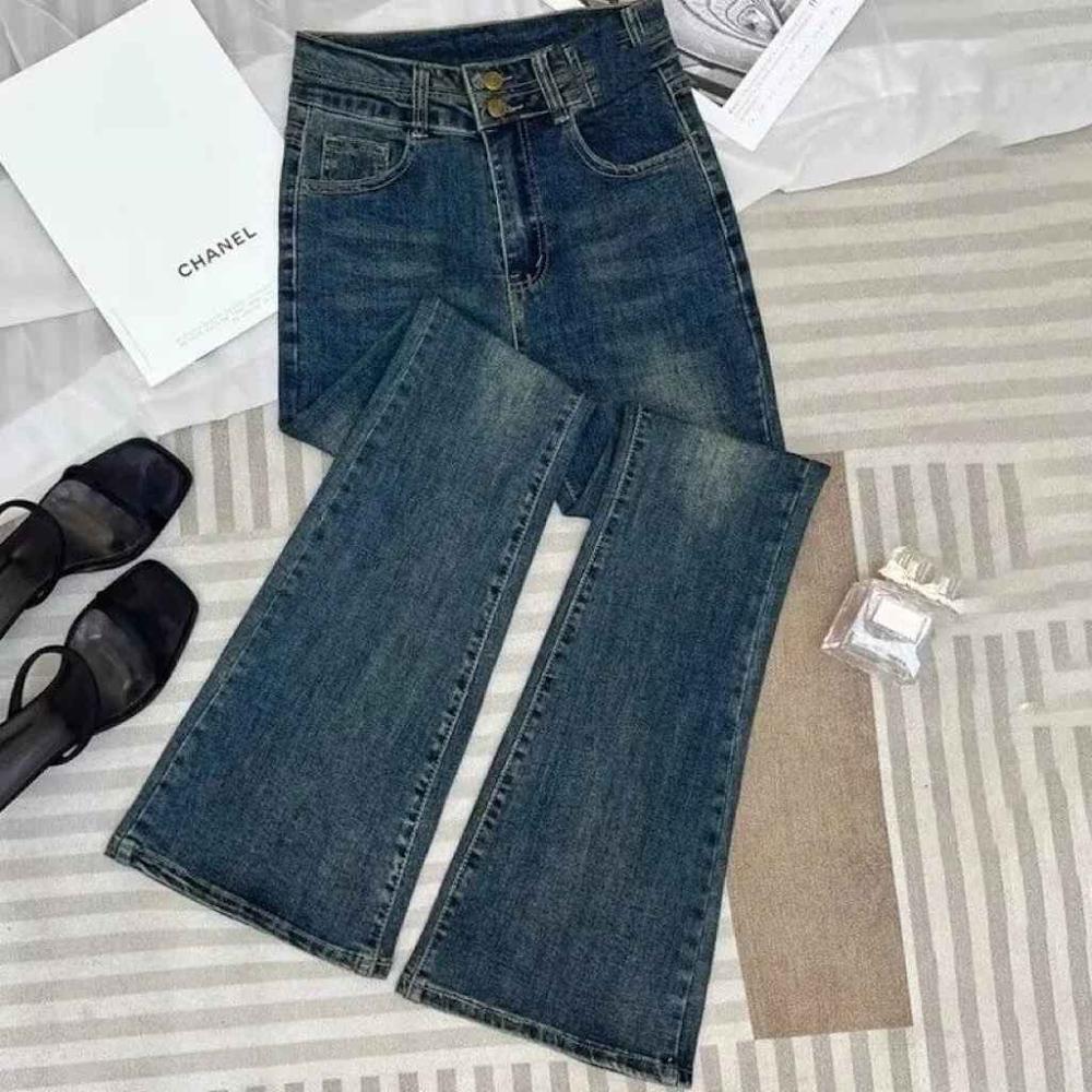 Petite Flared Jeans for Women, Cropped Length, 2025 Spring New High-Waisted Versatile Slimming Wide-Leg Bell-Bottom Pants