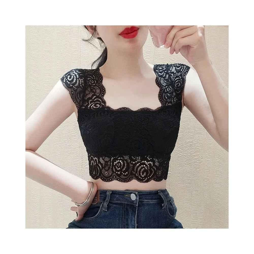 Square collar lace camisole vest women s beautiful back anti glare inner layer bottom layer top short style slimming versatile in summer