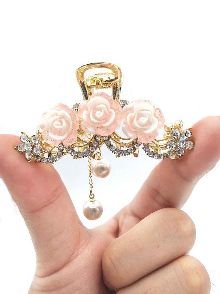 1pcs Fashion Elegant Exqusite Crystal Flower Pearl Tassel Hair Claws For Women Girls Party Ponytail Hair Accessories