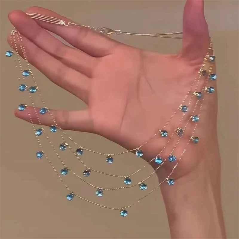 Luxury Multi-layered Zircon Layer Necklace For Women Gentle Temperament Clavicle Chain Simple Jewelry
