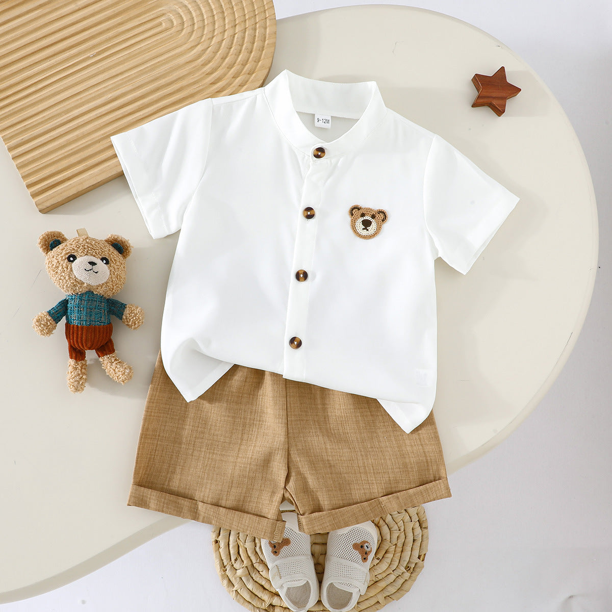 Summer Baby Boy Comfortable Bear Badge White Shirt+Pant For 6-18 Months Imported From China