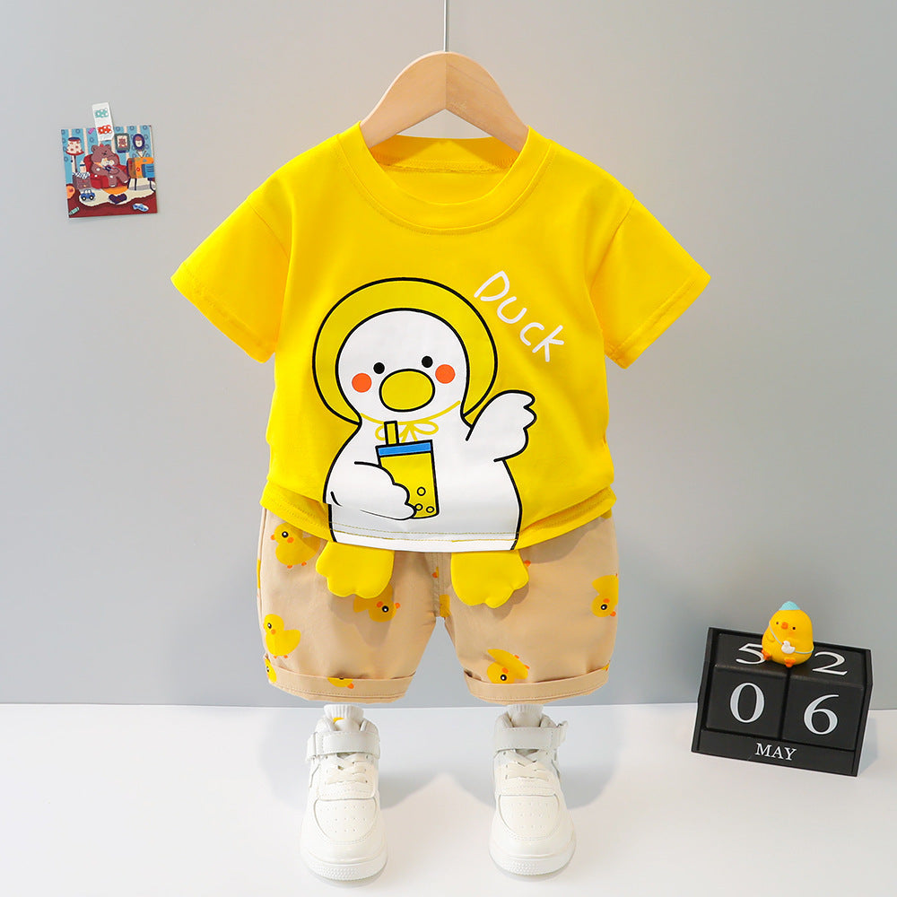 Korean style thin short-sleeved children's clothing set for boys two-piece set, for 1-4 years imported from china