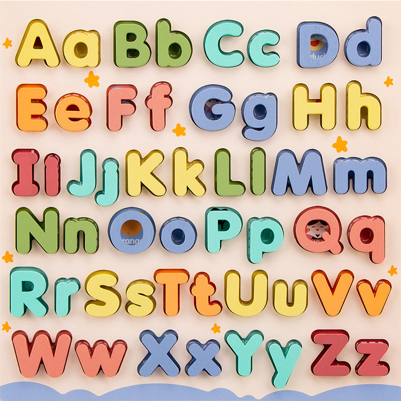 26-Letter Alphabet Puzzle Macaron Wooden Number Recognition Puzzle Early Education Toy for Children Aged 3-6 Years Old Imported From China