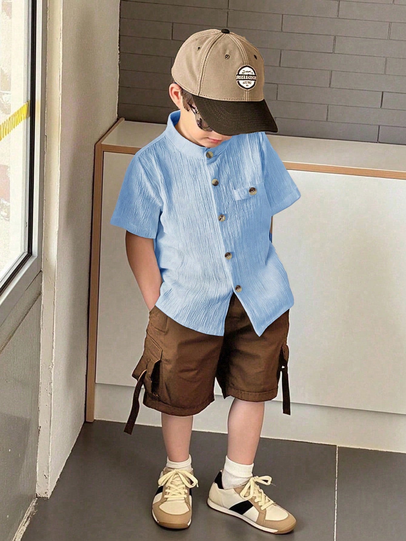 Summer boys short-sleeved collared shirt, casual style for 4-8 years imported from china