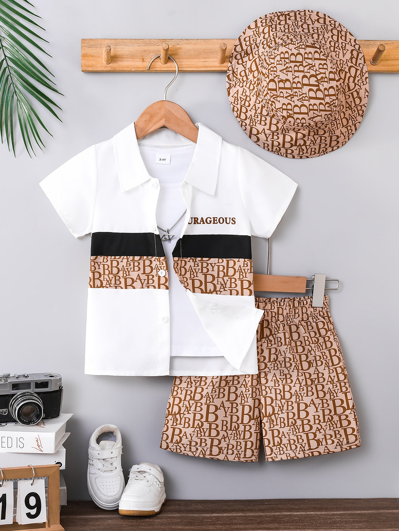 Boys' Summer New Style Collared Short-Sleeve Shirt + Letter Pattern For 3-7 Years Imported From China