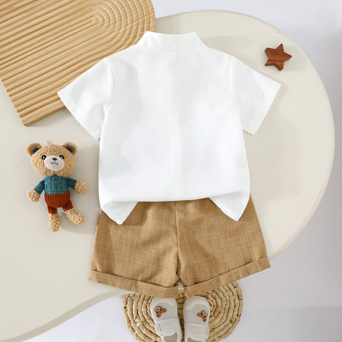 Summer Baby Boy Comfortable Bear Badge White Shirt+Pant For 6-18 Months Imported From China