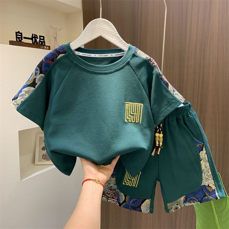 Boys' summer outfit, short-sleeved set, baby summer t-shirt and shorts two-piece set, for 5 years, imported from china