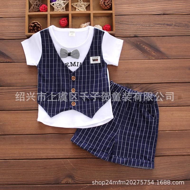 Boys' short-sleeved vest two-piece suit for toddlers aged 1-3 imported from china