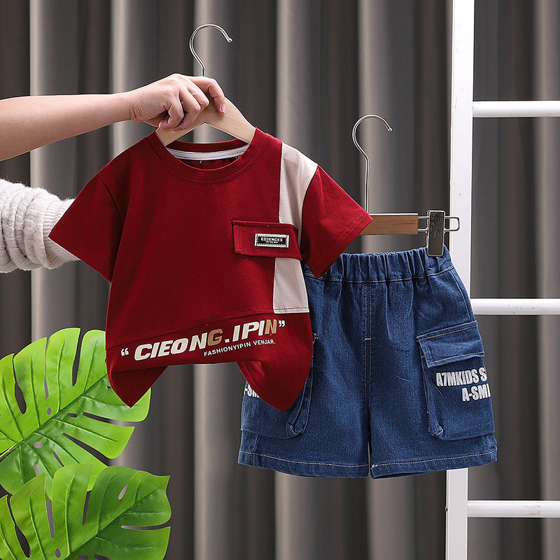 Summer New Korean Boys' suit Casual Red Color For 4 Year, Imported From China