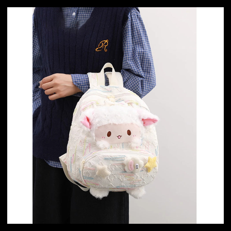 High-value Cute Lamb Backpack Winter New Female College Student Schoolbag Large Capacity Commuter Backpack
