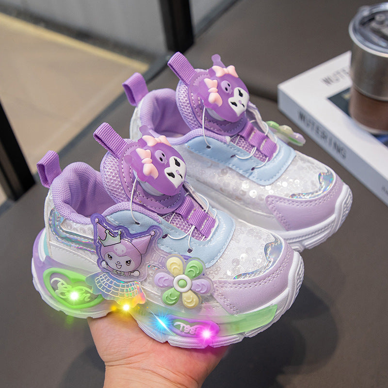 Girls' Sports Shoes Princess Light-up Breathable For 24-35 Size, Imported From China