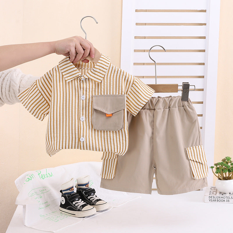 Cross-border exclusive boys' two-piece striped short-sleeved shirt set for summer for 2-4 years, imported from china